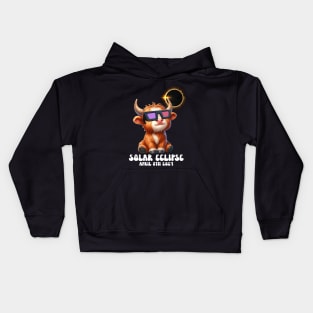 Highland Cow Solar Eclipse April 8th 2024 Kids Hoodie